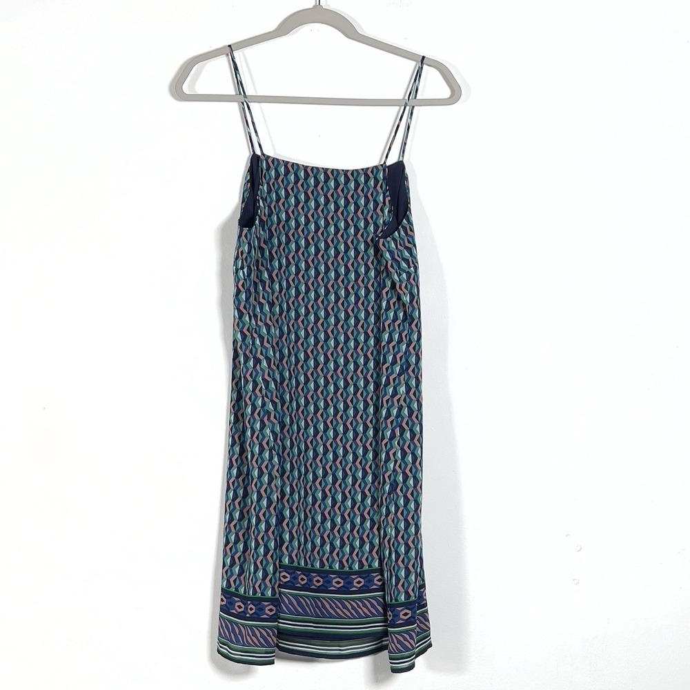 Anthropologie Maeve Silk Mini Dress Womens Sz L Blue Printed Spaghetti Strap - Picture 4 of 13